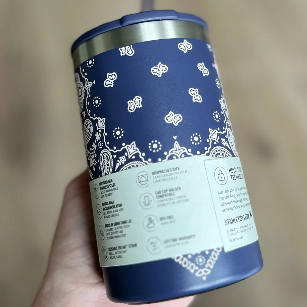 Stanley Blue Bandana Corn Paisley Everyday Can Cooler Cup 10OZ NWT PRICE IS FIRM - Picture 6 of 6